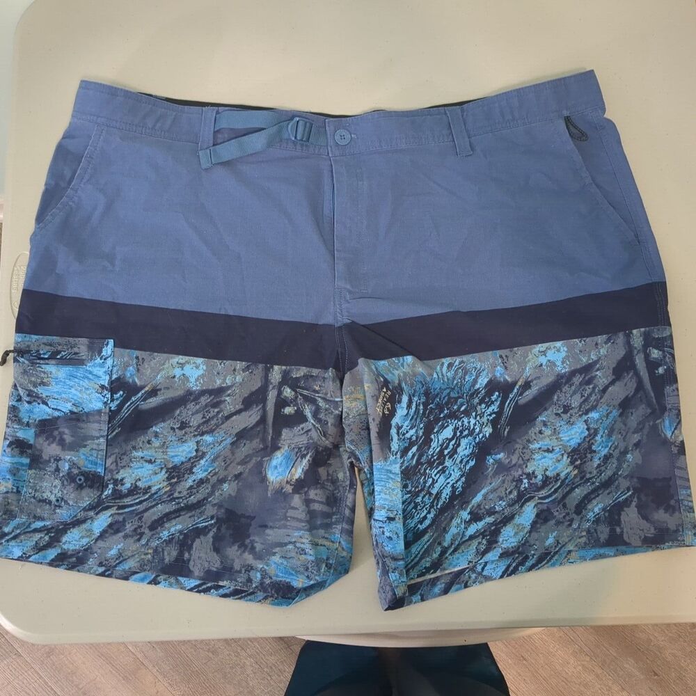 REALTREE MENS FISHING SHORTS HYBRID SIZE 3XL 48/50 BLUE UPF 30 FLEX FABRIC